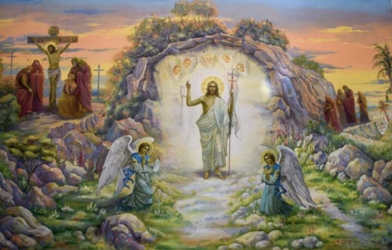Chúa Jesus phục sinh sau 3 ngày và bước ra khỏi cửa hang - nơi để xác Ngài