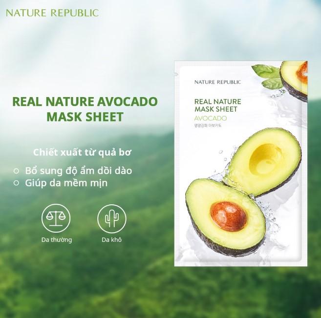 Mặt nạ bơ Nature Republic Real Nature Mask Sheet - Avocado