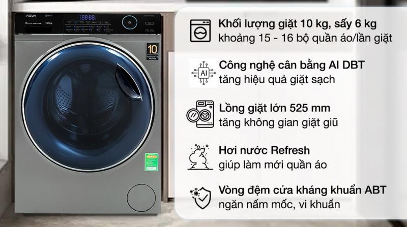 Máy giặt sấy Aqua Inverter 10kg AQD-AH1000G.PS