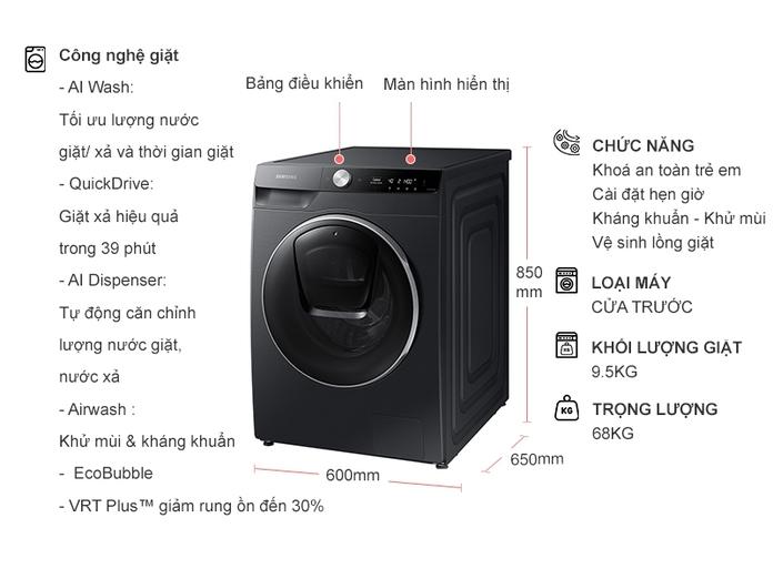 Máy giặt sấy Samsung AI EcoBubble 9,5kg WD95T754DBX