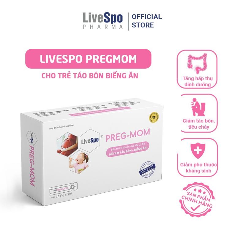 Men vi sinh cho bé LiveSpo Pregmom 60 tỷ bào tử lợi khuẩn hỗ trợ giảm táo bón rối loạn tiêu hóa - Hộp 20 ống x 5ml