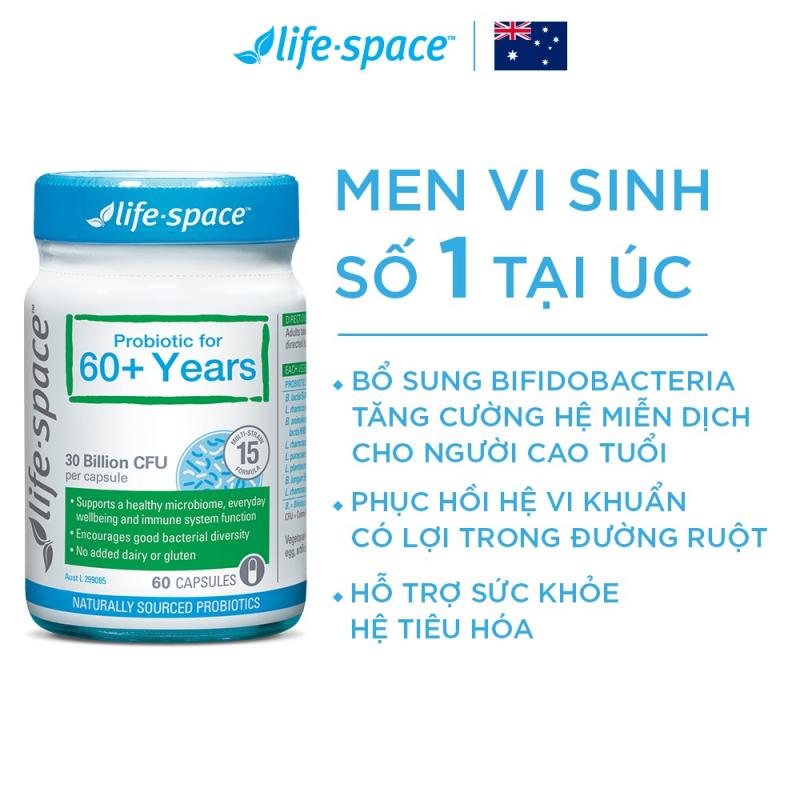 Men vi sinh hỗ trợ tiêu hóa Life Space 60+ Probiotic 60 viên