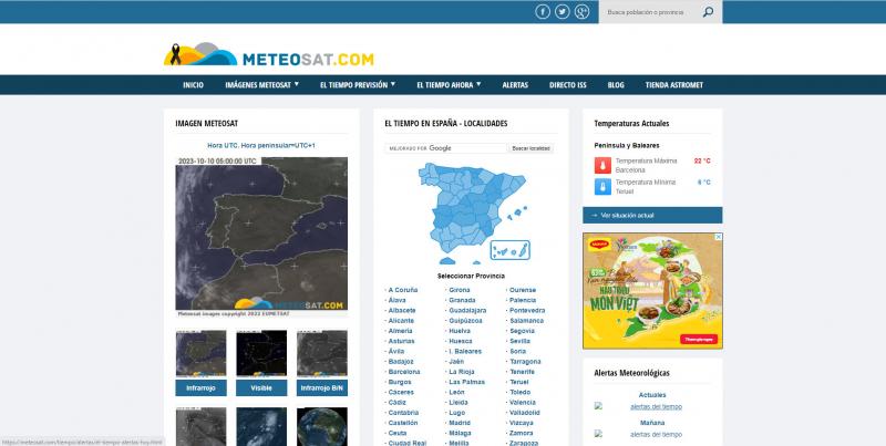 Giao diện của trang web thời tiết Meteosat.com