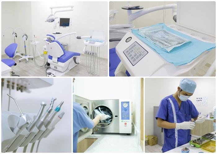 Mỗi bệnh nhân đều sử dụng bộ khử trùng riêng,  tay khoan riêng, phòng vô trùng trung tâm, có nhân viên chuyên vô trùng, máy hấp dụng cụ dự phòng, nhiều dụng cụ tân tiến