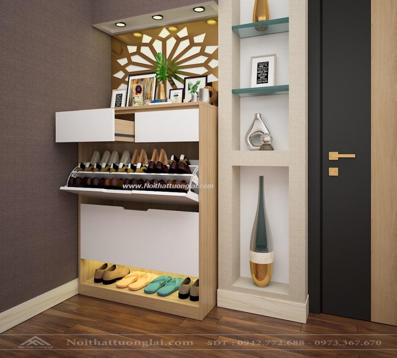 Một chiếc tủ giày xinh xắn, trang nhã ở góc phòng sẽ làm tôn thêm nét tinh tế trong cách chọn nội thất của gia chủ