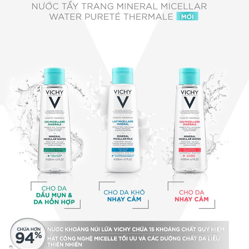 Nước tẩy trang cho da hỗn hợp và da bóng dầu Vichy Mineral Micellar Water Pureté Thermale
