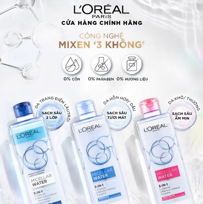 Nước tẩy trang L'Oreal Micellar Water 3-in-1 Refreshing Even For Sensitive Skin