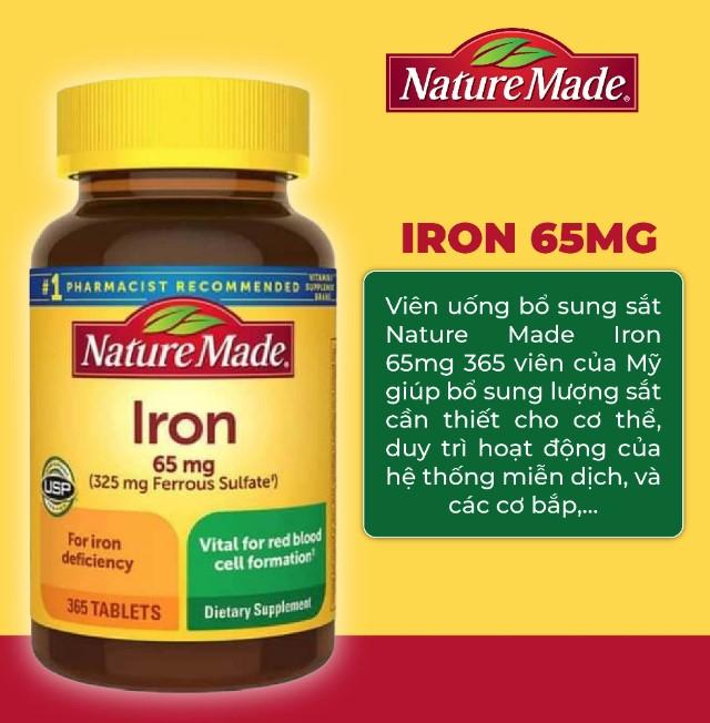 Viên uống bổ sung sắt Iron 65mg Nature Made 365 viên của Mỹ