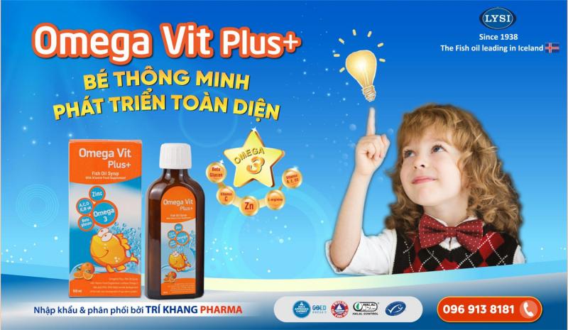 Omega Vit Plus bổ sung Omega 3, DHA, EPA, ALA, Vitamin, Khoáng chất, vị cam thơm ngậy được các bé yêu thích