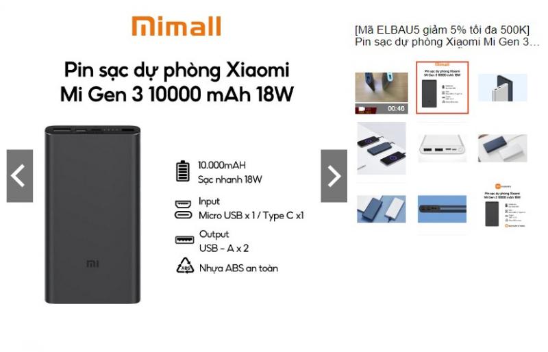 Pin sạc dự phòng Xiaomi Mi Gen 3 10000 mAh 18W