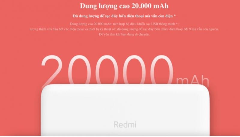 Pin sạc dự phòng Xiaomi Redmi Power Bank 20000 mAh 18W