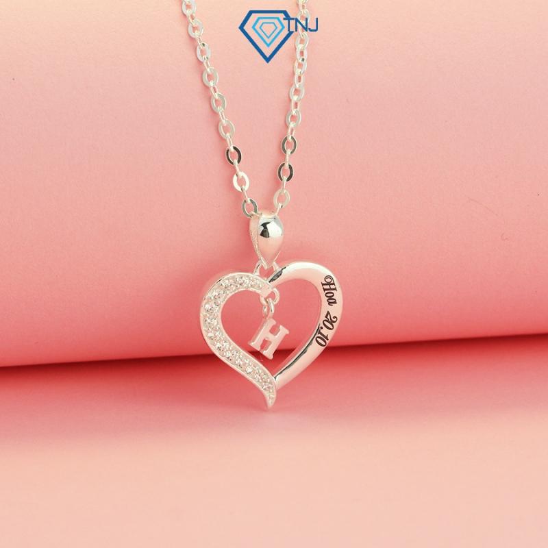 Quà noel, quà tặng bạn gái ý nghĩa - Vòng cổ nữ bạc thật mặt chữ cái hình trái tim khắc tên DCN0542