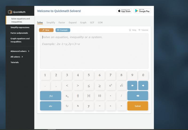 Giao diện website của QuickMath