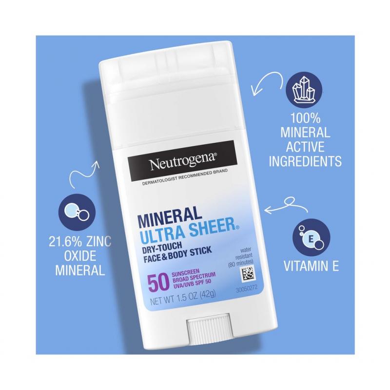 Sáp lăn chống nắng Neutrogena Mineral Ultra Sheer Dry Touch Face and Body Stick SPF 50