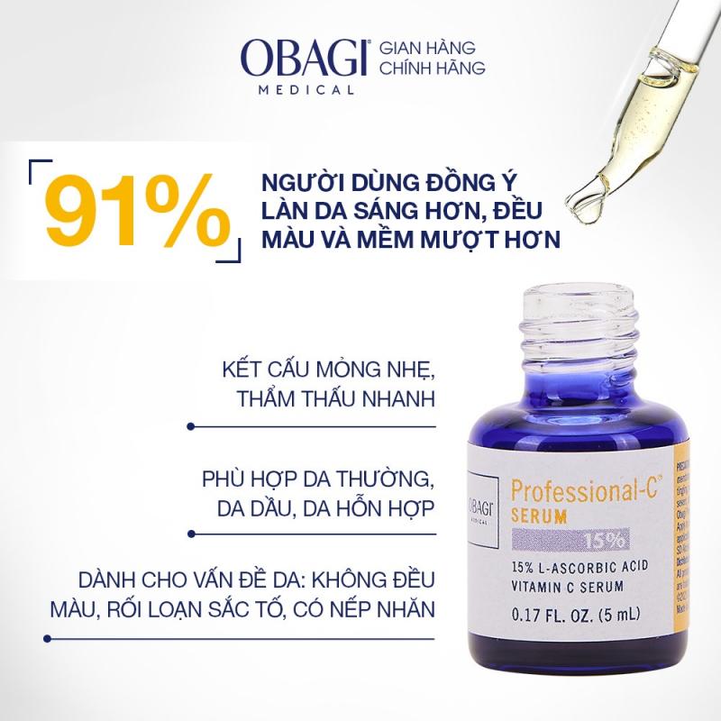 Serum Vitamin C 15% Dưỡng Sáng Da & Chống Oxy Hóa Obagi Professional-C 5ml