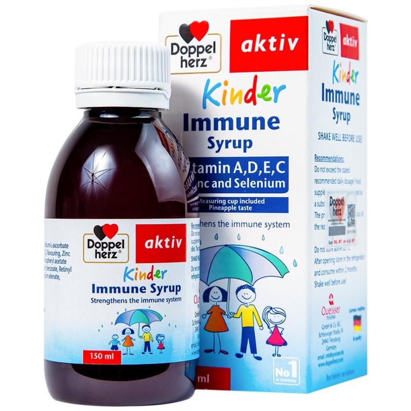 Siro tăng sức đề kháng phòng ngừa ốm vặt cho bé Doppelherz Aktiv Kinder Immune Syrup