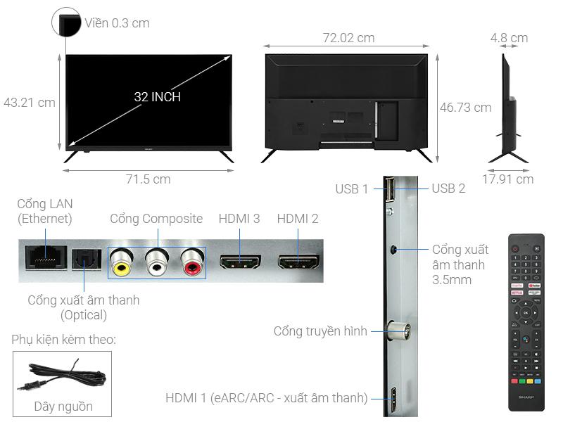 Smart TV Sharp 32 inch 2T-C32EG2X 2K Android 11.0