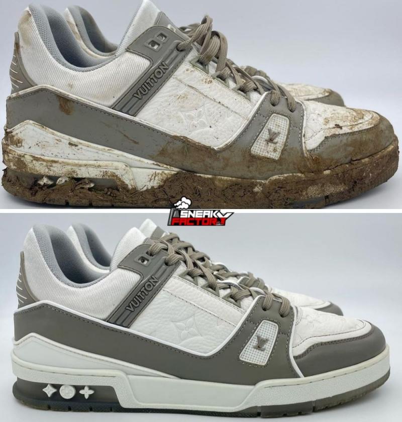 Giày trước và sau khi được làm sạch tại Sneaky Factory
