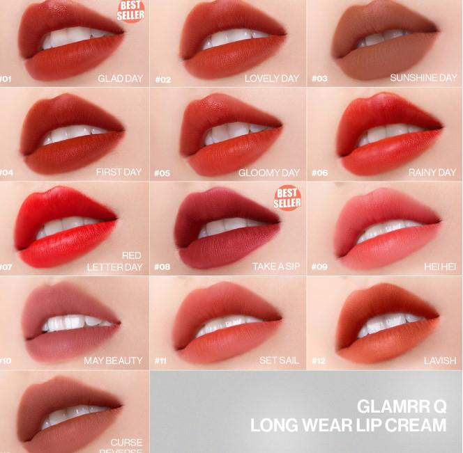 Son kem lì Glamrr Q Long Wear Lip Cream Full Size #08 Take A Sip - Đỏ rượu vang lãng mạn