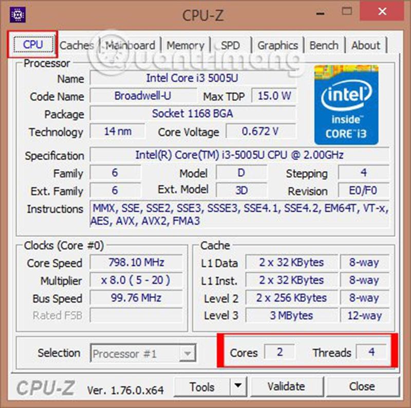 Giao diện phần mềm CPU - Z