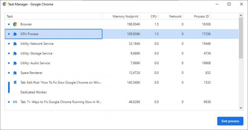 Sử dụng trình quản lý tác vụ của Google Chrome