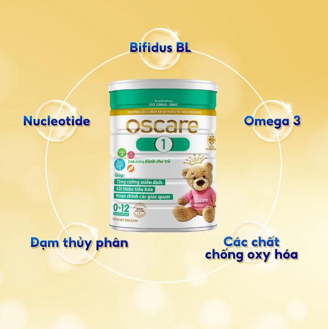 Sữa bột Oscare Baby giúp tiêu hoá nhanh, tăng cường hệ miễn dịch dành cho bé từ 0-12 tháng tuổi 400-900g