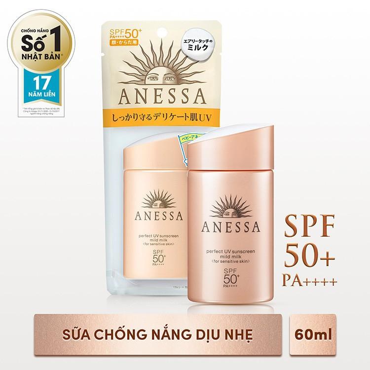 Sữa chống nắng dịu nhẹ cho da nhạy cảm Anessa Perfect UV Sunscreen Mild Milk SPF 50+ PA++++