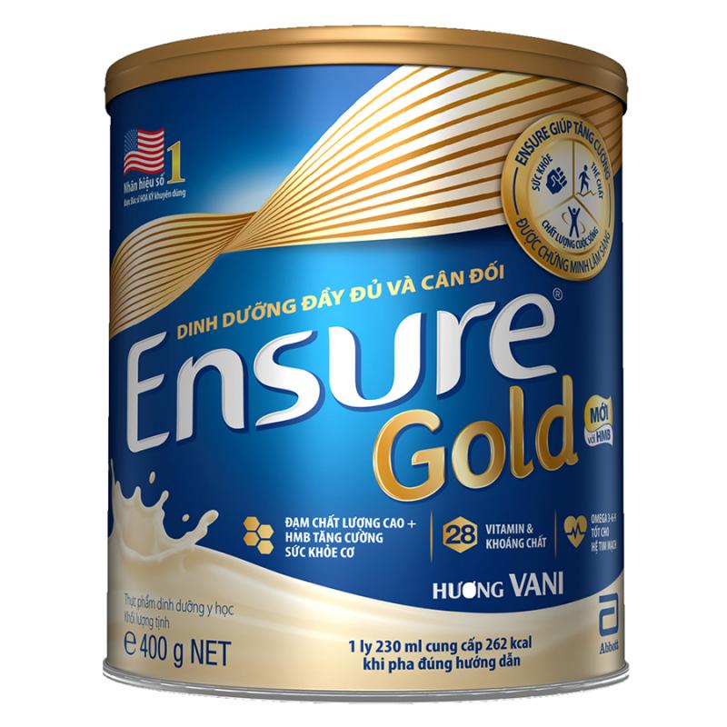 Ensure Gold được đặc chế với hỗn hợp chất béo giàu PUFA, MUFA tốt cho tim mạch, đạm chất lượng cao, chất xơ FOS, 28 vitamin và khoáng chất thiết yếu, cung cấp đầy đủ dưỡng chất thiết yếu