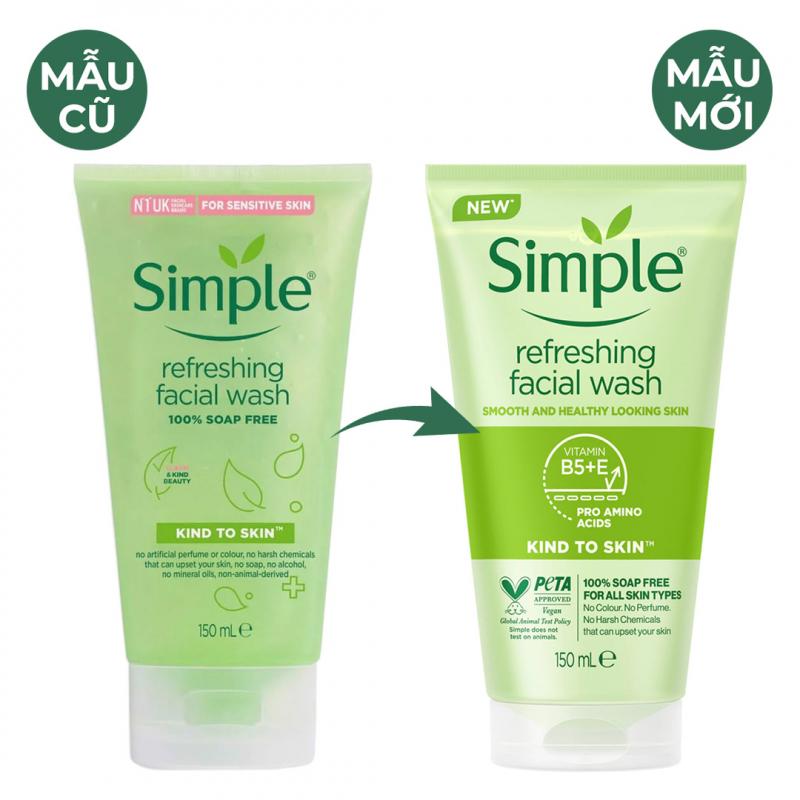 Sữa rửa mặt Simple Gel Kind To Skin Facial Wash làm sạch da, dưỡng ẩm và kiềm dầu 150ml