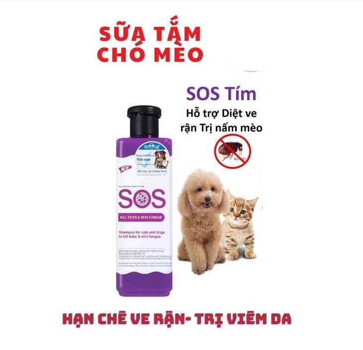 Sữa tắm trị ngứa thú cưng hạn chế ve rận cho thú cưng SOS màu tím
