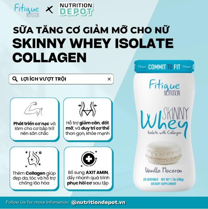 Sữa tăng cơ cho nữ Skinny Whey Protein Isolate with Collagen Fitique Nutrition