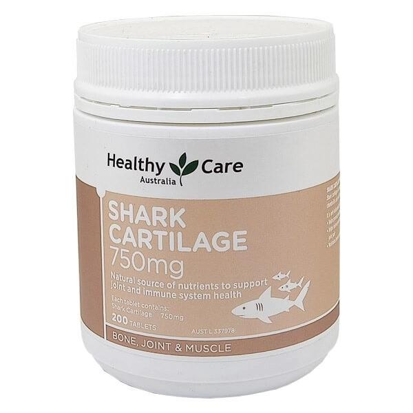 Hỗ trợ xương khớp Sụn vi cá Healthy Care Shark Cartilage 750mg 200 viên của Úc