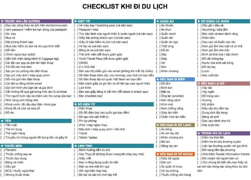 Tạo một checklist những thứ cần đem