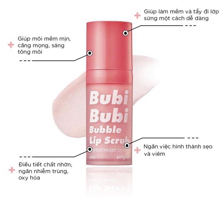 Tẩy tế bào chết môi Bubi Bubi dang gel sủi bọt Unpa Bubble Lip Scrub