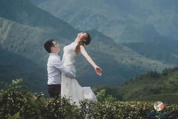 Bộ ảnh cưới thơ mộng bên đồi chè trên đường lên thác Bạc