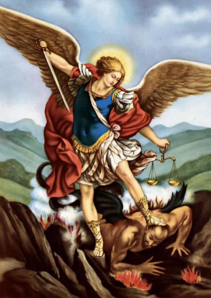 Đây là hình ảnh phổ biến nhất khi mô tả về Thánh Thiên Thần Michael - hình ảnh ông đánh bại Satan