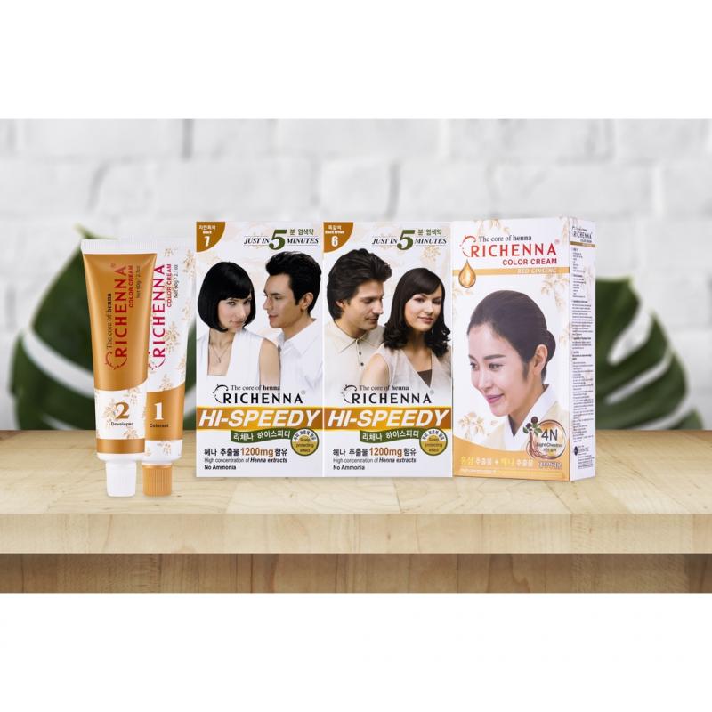 Thuốc nhuộm tóc phủ bạc thảo dược Richenna Hi-Speedy Color Cream Hàn Quốc