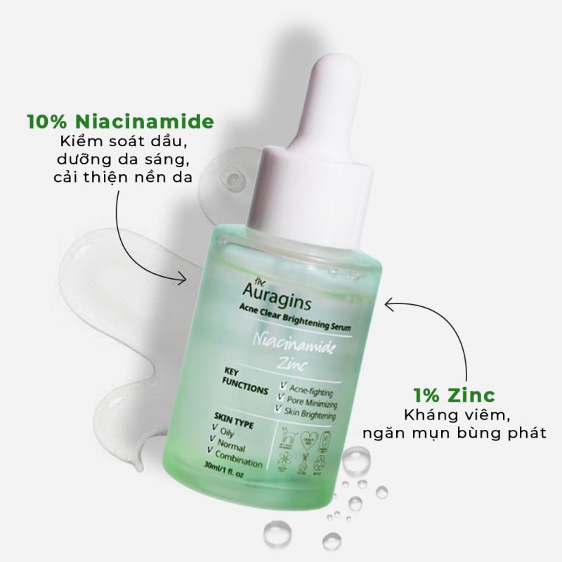 Tinh Chất Cho Da Dầu Mụn The Auragins 10% Niacinamide + 1% Zinc Acne Clear Brightening Serum