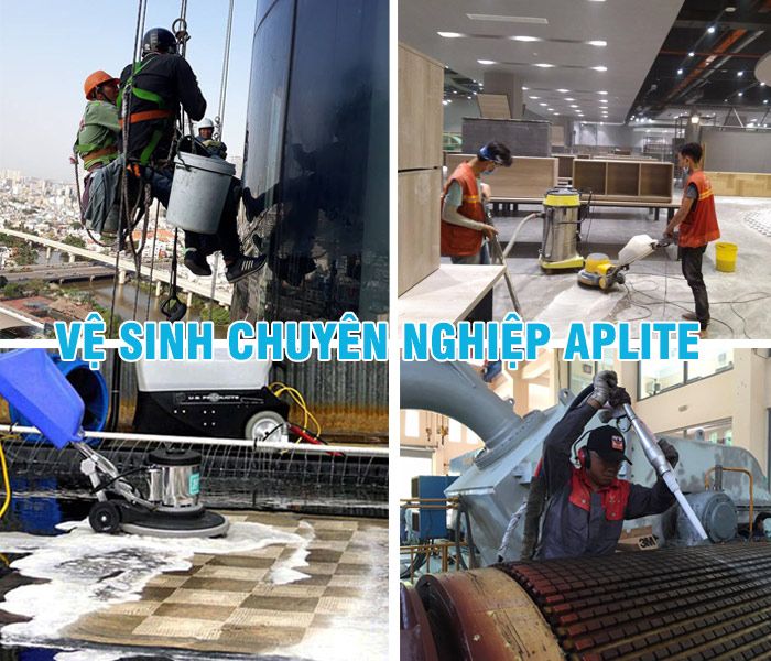 Nhân viên APLITE Việt Nam đang lau dọn nhà xưởng với những máy móc hiện đại