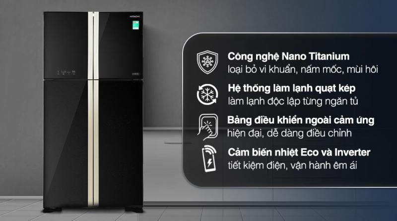 Tủ lạnh Hitachi 4 cánh màu đen R-FW650PGV8 (GBK)