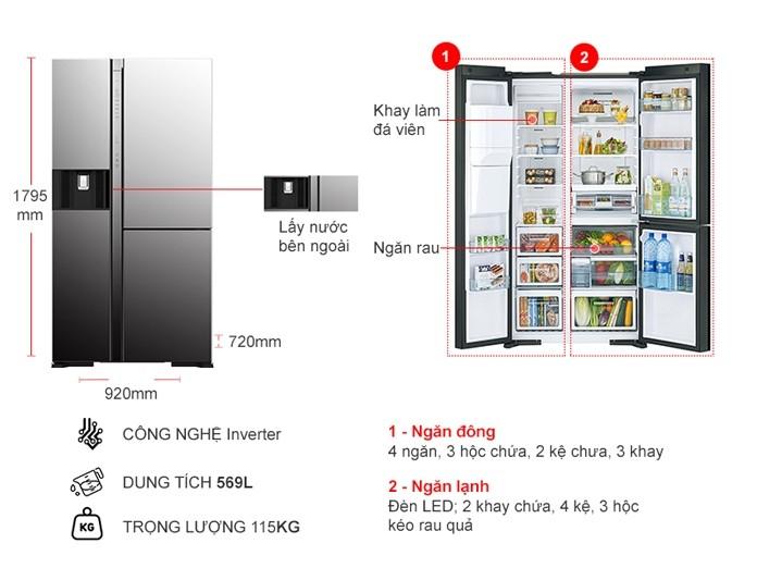 Tủ lạnh Hitachi side by side 3 cửa 569L R-MY800GVGV0 (D) MIR