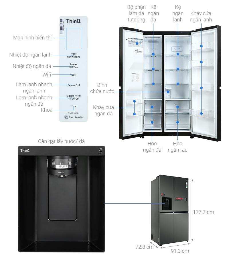 Tủ lạnh LG Inverter 635L side by side GR-D257MC-Model 2022