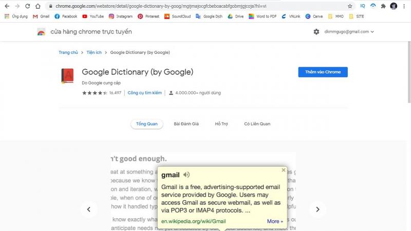 Google Dictionary trên Chrome