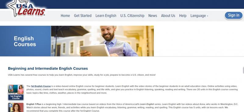 Trang web học tiếng Anh free USA Learns