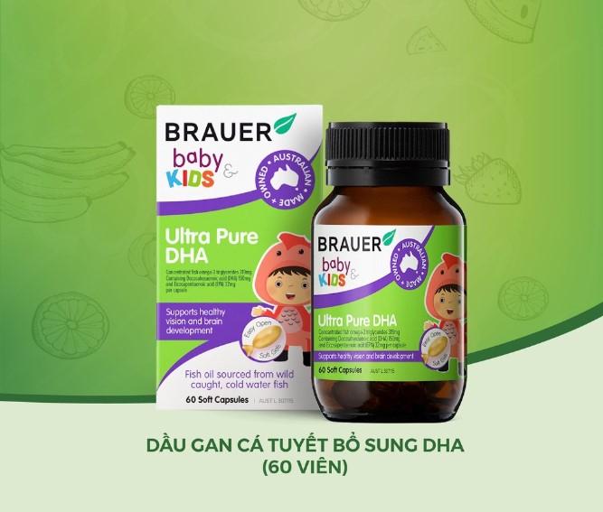 Viên nang Brauer bổ sung dầu cá, DHA cho trẻ Ultra Pure DHA