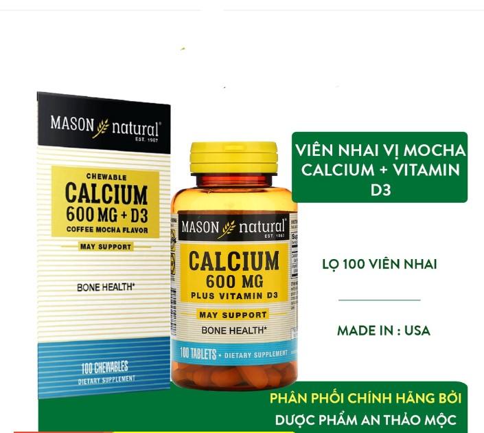 Viên nhai bổ sung canxi Mason Natural Calcium 600mg + D3