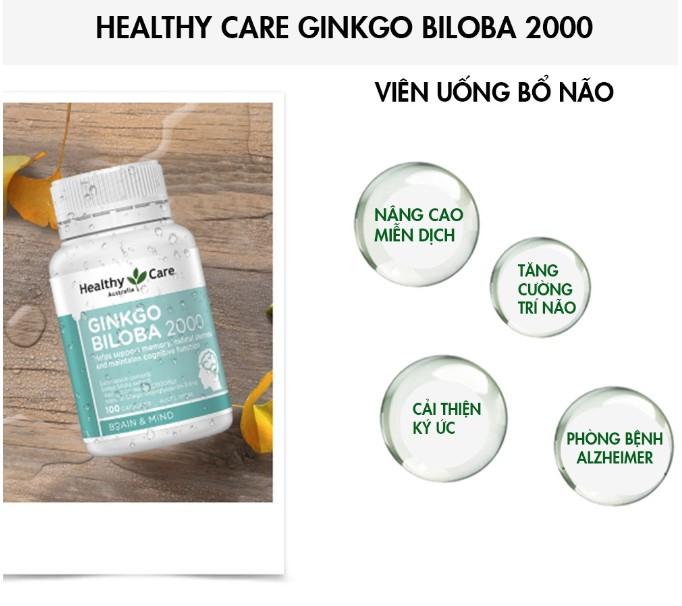Viên uống bổ não Healthy Care Ginkgo Biloba 100 viên