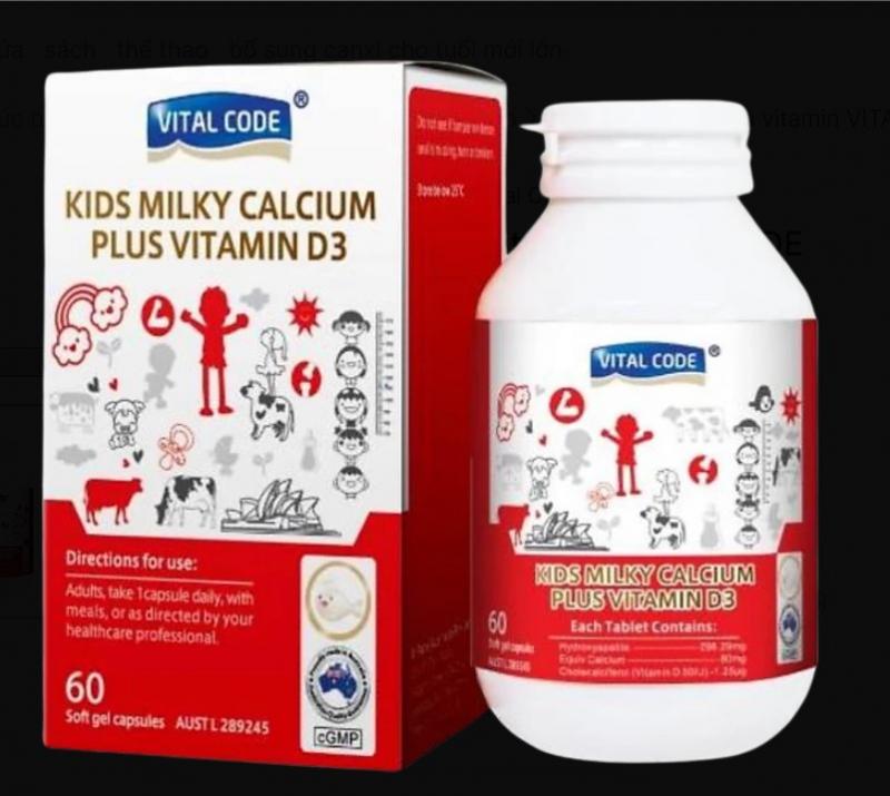 Viên uống bổ sung Canxi cho trẻ Vital Code Kids Milky Calcium Plus Vitamin D3