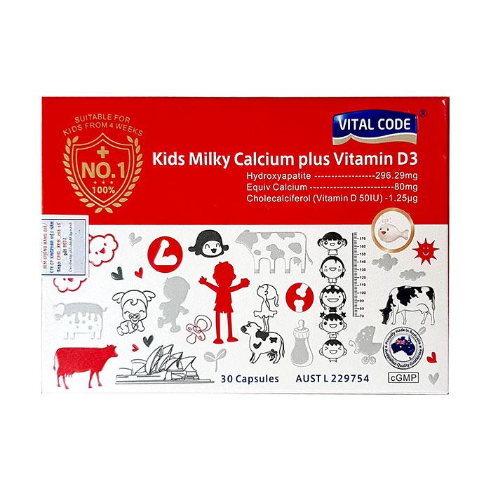 Viên uống bổ sung Canxi cho trẻ Vital Code Kids Milky Calcium Plus Vitamin D3
