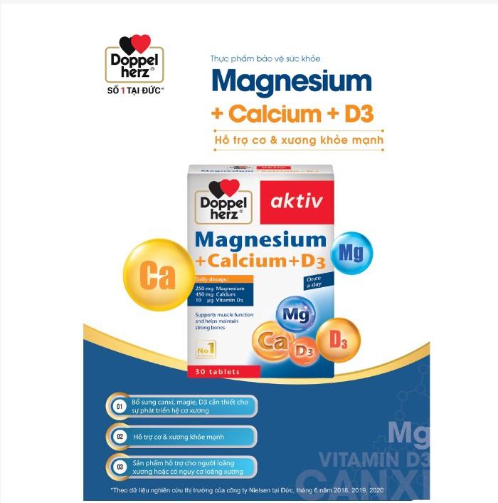 Viên uống bổ sung Canxi phòng ngừa loãng xương Doppelherz Magnesium + Calcium + D3
